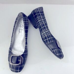 Life Stride Women's Black Plaid Flats Silver Buckle Size 8 Medium Slip On